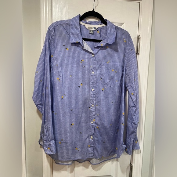 Old Navy Size XL The Classic Shirt Blue Stripe Avocado Pineapple Print Button - Picture 1 of 12